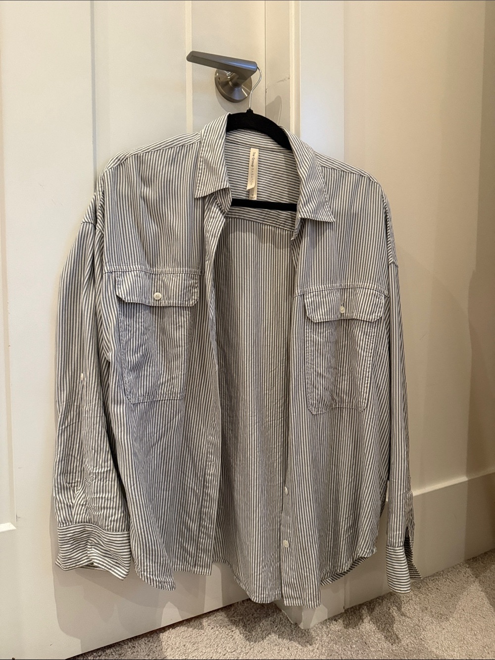 Babaton Blue & White Narrow-Stripe Button Shirt
